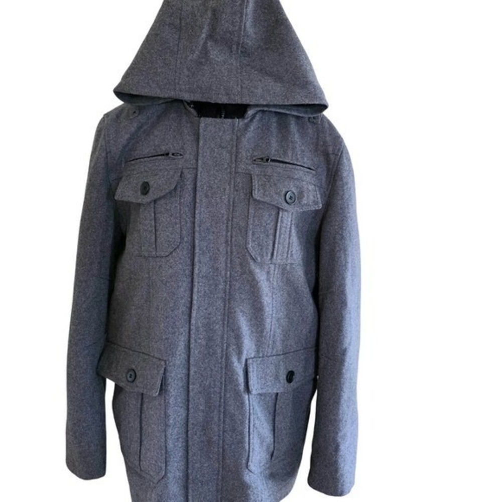 Structure Mens Wool Blend Hooded Field Jacket Charcoal Grey Quilted Lining L